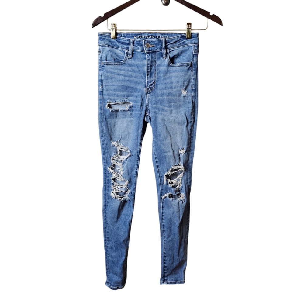 American Eagle Women's Distressed Skinny Fit Jeans - Perfected Light Blue Wash - Picture 2 of 7